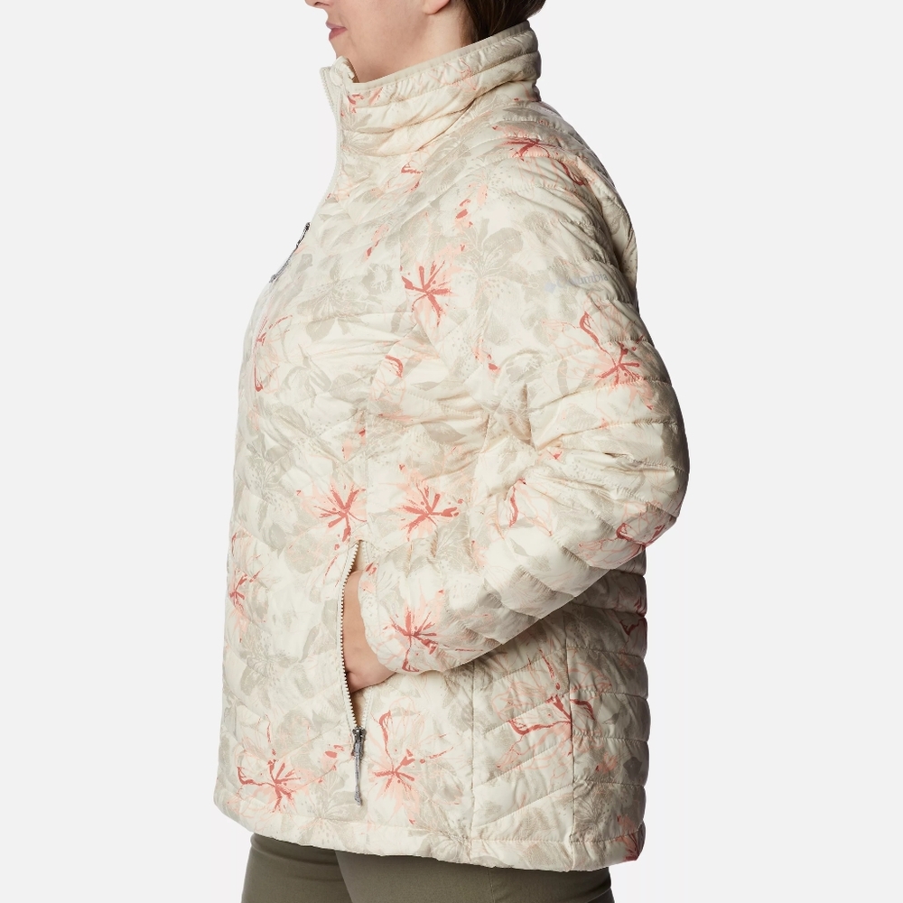 NWT Columbia Chalk Aurelian Print Powder Lite Omni-Heat Puffer Jacket 2X - Picture 3 of 7